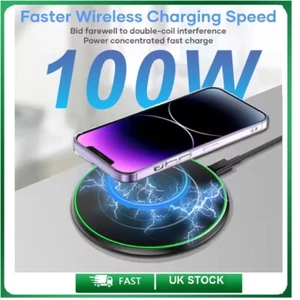 100W Fast Wireless Charger Charging Pad For Apple iPhone & Samsung & Universal - Picture 1 of 14