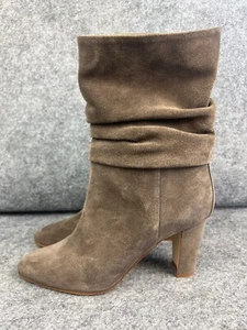 Manolo Blahnik Shushan Slouchy Boots Women's EU 35.5 Brown Suede Heeled Mid Calf - Picture 1 of 8