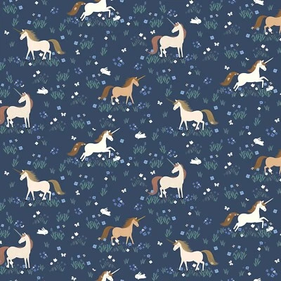 ~ Yard Unicorns On Blue,Twilight 作者 Dear Stella $3.99 船任何数量的织物 — 第 1/4 张图片