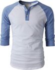 H2H Men Slim Fit 3/4 Sleeve Baseball Raglan Henley Jersey T Shirt (med)