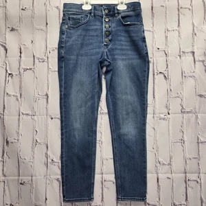 Express Damen Hi Rise Ankle Leggings Blau Jeans Denim Größe 4 Knopfleiste - Bild 1 von 13