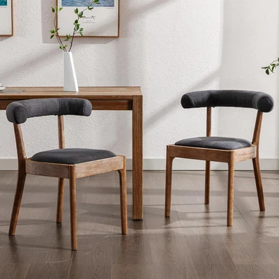 Sillas de comedor Mid-Century modernas sillas de cocina de tela con nogal natural  Foto 1 de 4