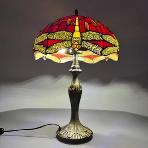 16" Tiffany Style Table Lamp – Red Stained Glass Shade - Picture 1 of 8