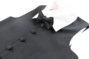 Black Boys Junior Cotton Vest Adjustable Waistcoast & Matching Bow Tie Set - Picture 1 of 17
