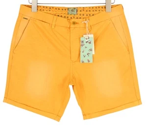 Scotch & Soda Uomo Pantaloncini W28 Chino Lavato Arancione Risvolto Zip Fly Logo - Foto 1 di 9
