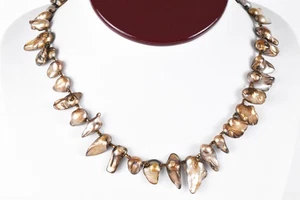 Exquisite Chocolate-Colored 22" Baroque Natural Freshwater Pearl Necklace - Bild 1 von 13