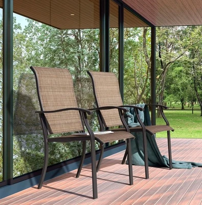 SET OF 2 Nuu Garden Outdoor Dining Chairs Textilene Fabric with Armrests Patio - Image 1 of 4