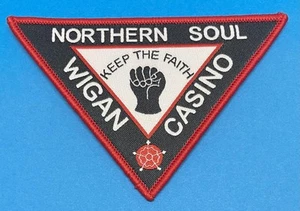 NORTHERN SOUL IRON ON PATCH - WIGAN CASINO - WIGAN TRIANGLE - KEEP THE FAITH - Picture 1 of 1