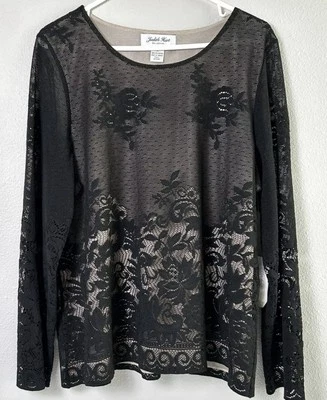 Judith Hart Collection Talla XL BUSTO 44" Negro Floral Encaje Manga Larga Top Túnica Foto 1 de 4