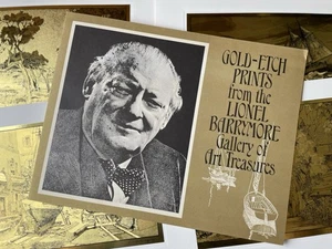 Vintage Lionel Barrymore Gold-Etch Print Folio Set di 4 Brown & Bigelow confezione originale - Foto 1 di 10