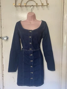 ONLY dark blue denim long sleeve button front dress medium 10 12 cotton - Picture 1 of 7