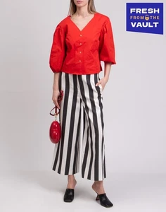 RRP€430 TORY BURCH Button-Up Top US8 UK12 IT44 L Red Y-Neck 3/4 Sleeve - Picture 1 of 8