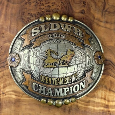 Western Mortenson 2014 Equipo Cuerda Campeón Grabado Rodeo Vaquero Cinturón Hebilla Foto 1 de 4