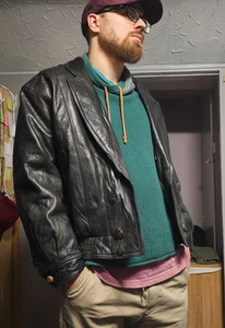 Vintage YSL Yves Saint Laurent Mens Leather Jacket XL Black DAMAGED - Picture 1 of 20