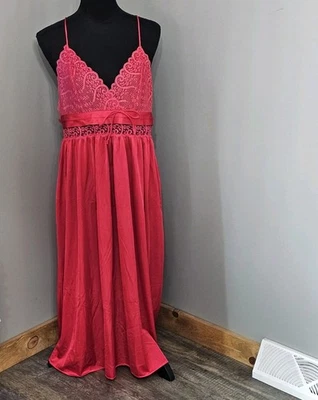 Vintage Gilead Red Nightgown Womens L USA Nylon Lace Sexy Long Valentines Day - Image 1 of 4