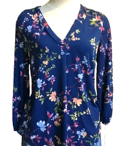 Top blusa senza marchio stampa floreale manica 3/4 scollo a V elasticizzato multicolore S - Foto 1 di 8