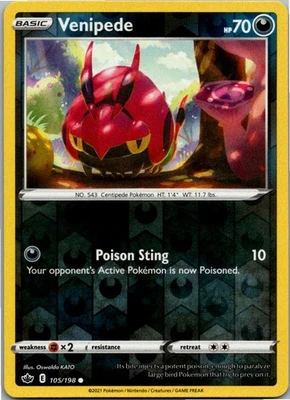 Venipede Common SWSH06: Chilling Reign 105/198 NM Reverse Holo - Image 1 of 2