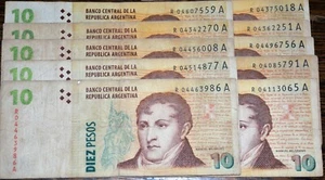 ARGENTINIEN 10 BANKNOTEN $ 10 - *NEUPOSITION - KONVERTIERBARER GEWICHT SIGNATUR REDRADO-FELLNER - Bild 1 von 6