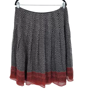 Anne Klein Seidenrock 14 schwarz weiß Tupfen rot Spitzensaum vollflammig Pinup - Bild 1 von 9