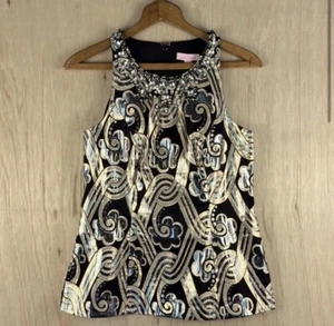 Lilly Pulitzer Metallic Tropic Top 3/4 Sleeve Women’s Size 2 Black & Gold NWT - Picture 1 of 10