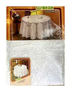 180 cm Ø Rund Weiß TISCHDECKE RUND SCHUTZDECKE BALKON GARTEN Blumenmotiv - Bild 1 von 7