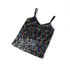 Sparkly rainbow sequin cami top with adjustable straps Size XS— rave top - Picture 1 of 7