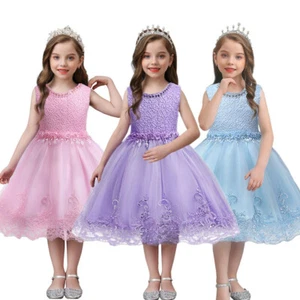 DH Flower Girl's Floral-Embroidered Pearl Embellished Evening Dress Up 3-10 Y - Picture 1 of 25