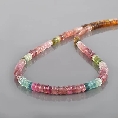Collar de mujer hecho a mano con cadena de 18" de cuentas rondelle de turmalina múltiple natural de 4-5 mm Foto 1 de 4