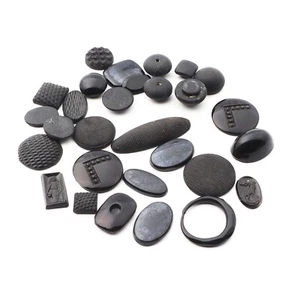 Lot (29) Czech vintage assorted black glass cabochons hoop headpin beads - Picture 1 of 4