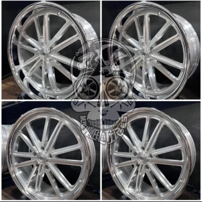 4-Infamous Racing Wheels EL CHAPO Brush Face/Chrome Lip 24x9 & 24x11 5x139.7 NEW - Image 1 of 4