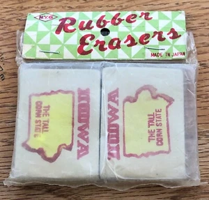 Japan Rubber Erasers in Package with Header Card 1960s Vintage Iowa State Old - Picture 1 of 5