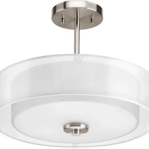 Progress Lighting Ceiling Light Brushed Nickel/Mylar Shade/Etched Glass Diffuser - Picture 1 of 6