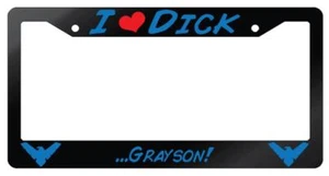 I Heart Dick (Nightwing) Glossy Black Plastic License Plate Frame DC - Picture 1 of 1