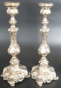 SEHR GROSSE BAROCKE KERZENLEUCHTER, PAAR STERLING SILBER 925 ANTIK, WOHL ITALIEN - Bild 1 von 14
