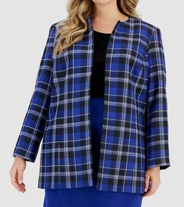 Kasper Women Blue Black Plaid Open-Front Blazer Jacket Plus Size 16W - Picture 1 of 3