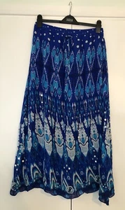 Zara new gorgeous maxi skirt boho embroidered blue printed lined size m 10-14 - Picture 1 of 22