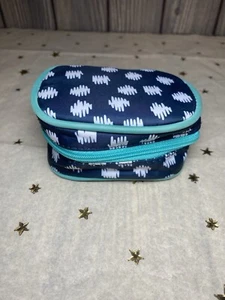 Thirty-One Mini Zipper Pouch Case Navy Doodle Dot 4” x 2” Jewelry/Pill Case - Picture 1 of 9
