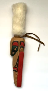 Vintage Northwest Native American Hand Carved Eagle Bird Cedar Rattle 14.5" - Picture 1 of 7
