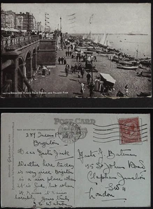 Postcard - Kings Road Beach & Palace Pier, Brighton, Sussex 1927 - Sent Free - Picture 1 of 1