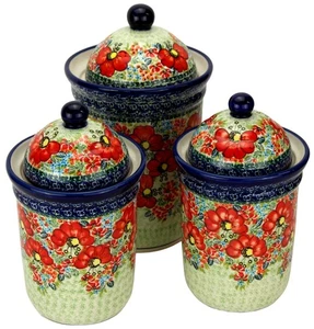 Polish Pottery 3-Piece Kitchen Canister Set by Zaklady - 80 oz. & 45 oz. - Picture 1 of 4