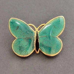 Vintage Gold-Tone Butterfly Brooch with Green Enamel Wings, 1" Wide Small Glossy - Picture 1 of 8