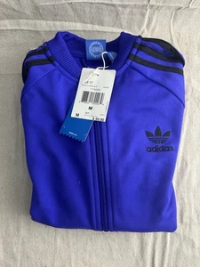 Adidas Track Jacket ~ Youth Medium ~ Full Zip Long Sleeve Blue & Black Stripes - Picture 1 of 6