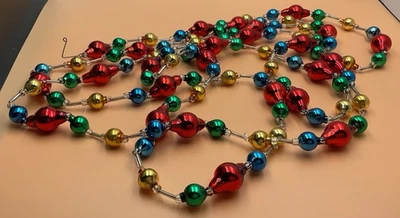 VINTAGE STRAND OF CHRISTMAS MERCURY GLASS Multicolor 1" BEADS GARLAND 103" - Image 1 of 4