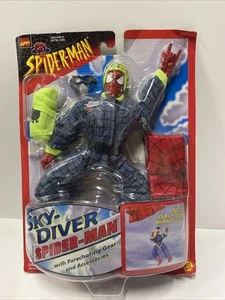 1999 Marvel Spider-Man Sky-Diver Parachute 10" Action Figure Toy Biz NIB - Picture 1 of 17