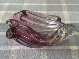 ALFREDO BARBINI Murano Glass Pink Blue Clam Shell Bowl MCM Italy Hand Blown - Picture 1 of 14