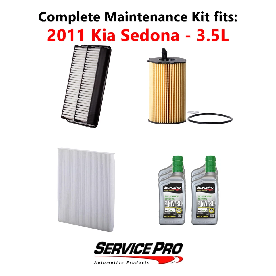 2011 Kia Sedona 3.5L Complete Air, Oil & Cabin Filter Kit (5W-30) Foto 1 de 4