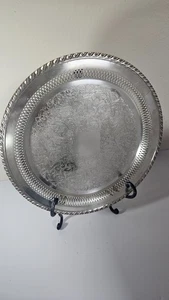 Vintage Oneida Silver Plated 15" Serving Tray Ornate Floral Pierced Edge - Picture 1 of 5