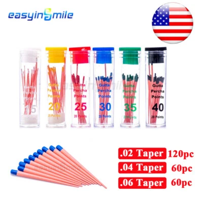 60/120pc Dental Endodontic Root Canal Gutta Percha Points.02.04.06 Taper Endo - Image 1 of 4
