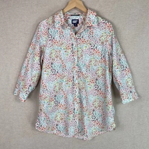 Lands End Womens Floral Button Up Top Size 14 3/4 Sleeve Spring Office Career - Picture 1 of 11