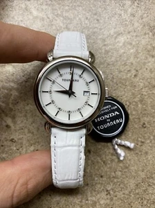 (READ) Tourneau Jewel Swiss Quartz Honda White Leather Watch RARE! - Picture 1 of 8
